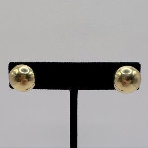 VINTAGE Gold-Tone Domed Metal Button Earrings